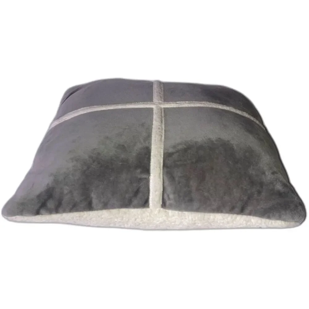 Gray and White Decorative Faux Teddy Bear Fur Accent Throw Pillow 16 x 16 inches